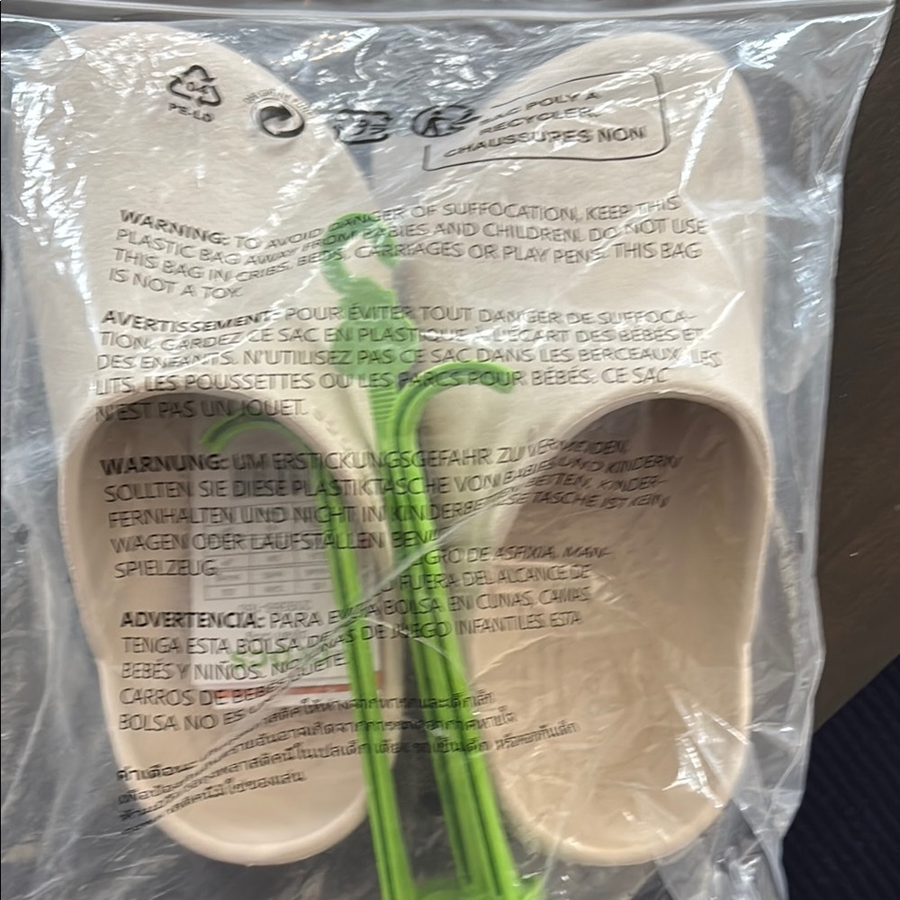 Cream Slides with Green Strap